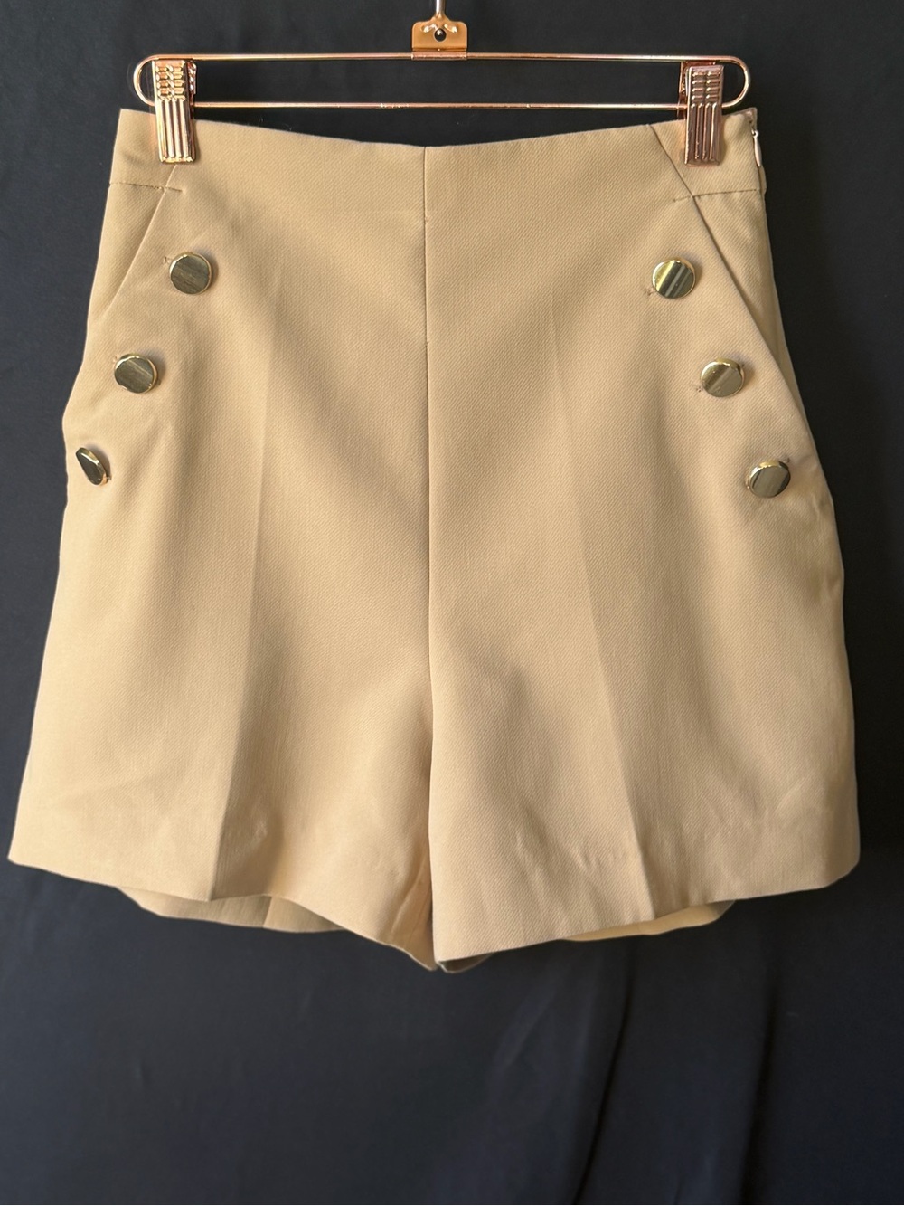Zara Cream High-Waist Shorts with Gold Buttons